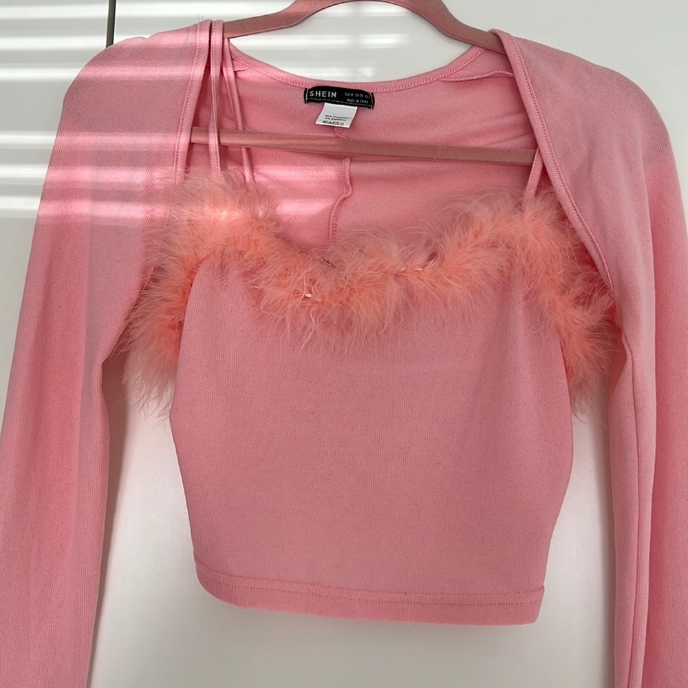 Shein Bubble Pink Fur Cami & long sleeve